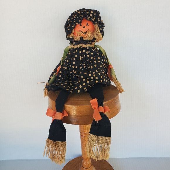 Overly Raker Halloween Pumpkin Scarecrow Witch Doll Weighted Shelf Sitter Straw - Picture 4 of 9